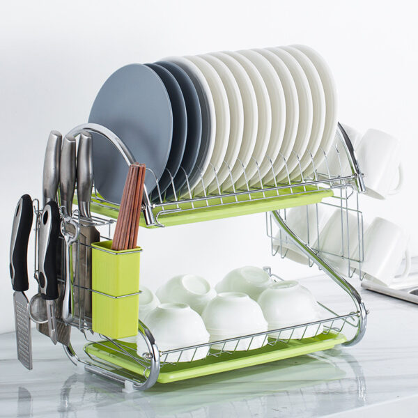 16INCHES DOUBLE STEP PLATE RACK WITH SPOON AND CUP HOLDER